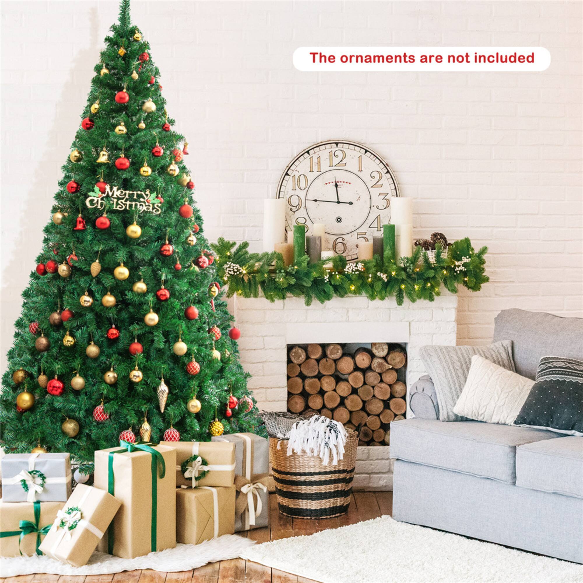 Costway 8ft. Unlit Green Pine Artificial Indoor/Outdoor Christmas Tree with Stand